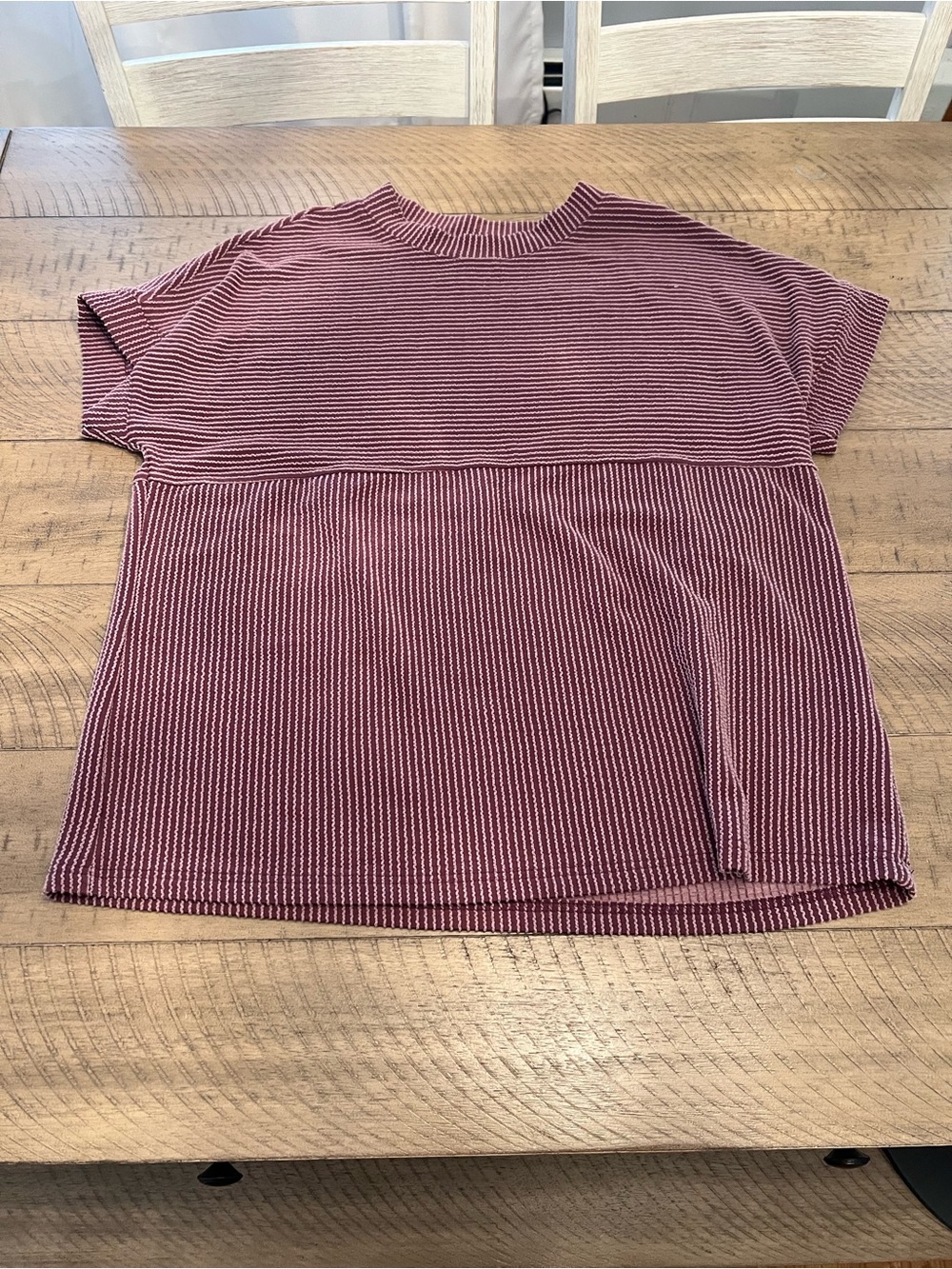 Striped Short Sleeve Crewneck Tee in Purple and White